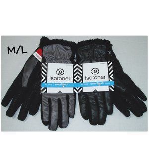 Grey Black M/L 2 pr Isotoner Active Gloves Womens